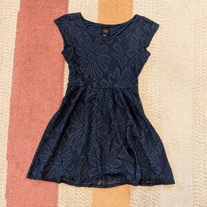 Anthropologie Deletta Navy Blue Floral Lace Overlay Dress Small S
